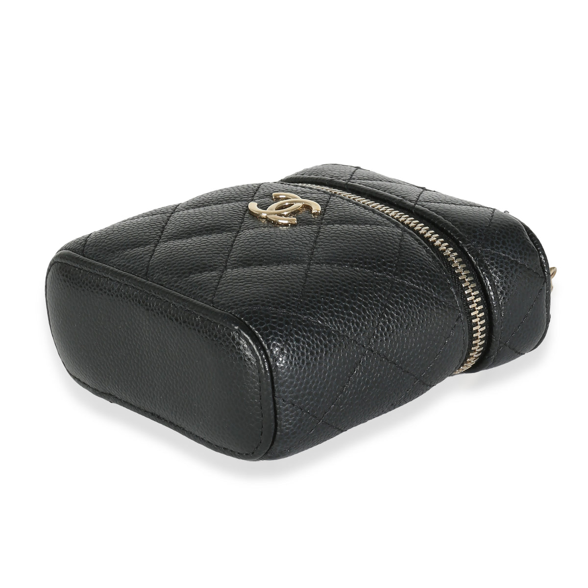 Black Quilted Caviar Small Handle With Care Vanity Case