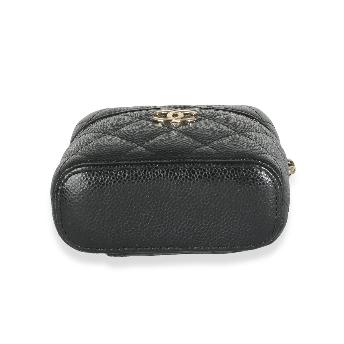 Black Quilted Caviar Small Handle With Care Vanity Case