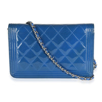 Blue Quilted Patent Boy Wallet On Chain