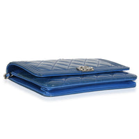 Blue Quilted Patent Boy Wallet On Chain