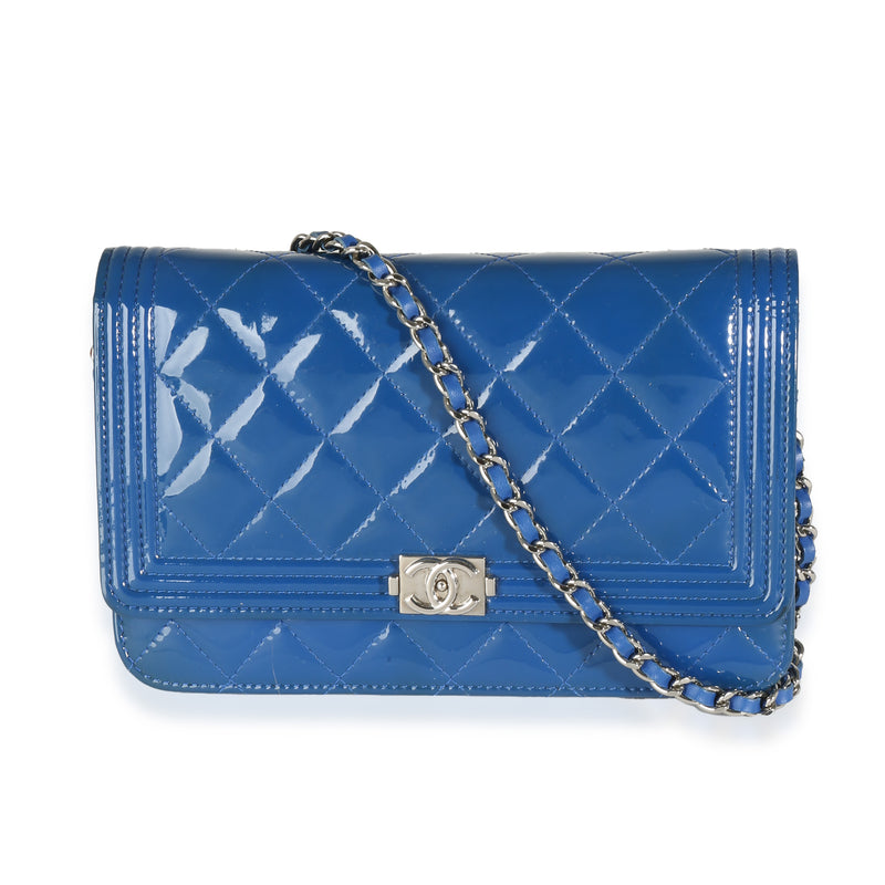 Blue Quilted Patent Boy Wallet On Chain