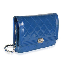 Blue Quilted Patent Boy Wallet On Chain