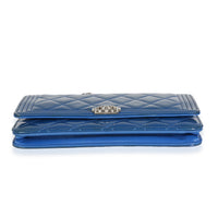 Blue Quilted Patent Boy Wallet On Chain