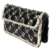 Black White Tweed Woven Patent Medium Flap Bag