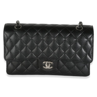 Black Quilted Caviar Medium Classic Double Flap Bag