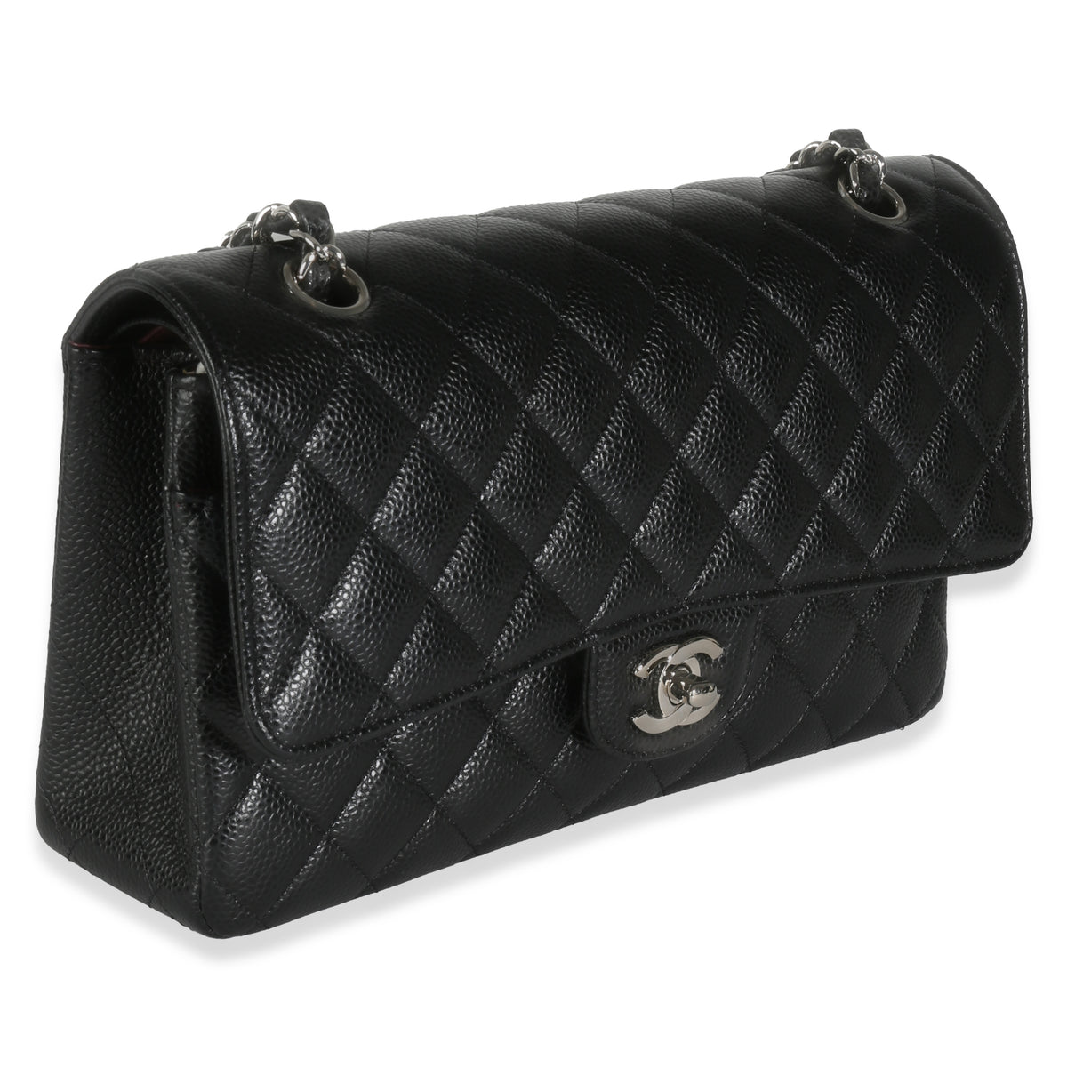 Black Quilted Caviar Medium Classic Double Flap Bag