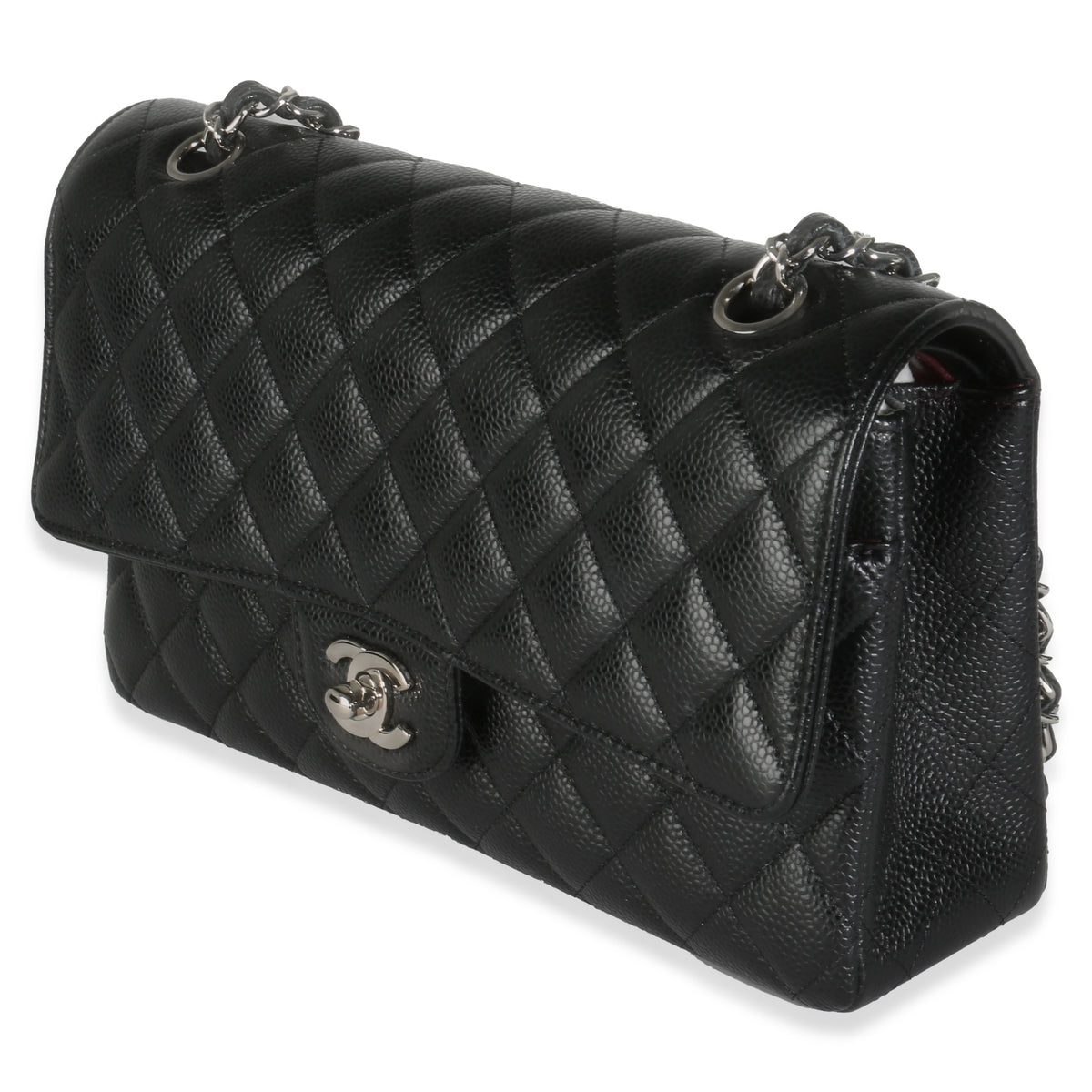 Black Quilted Caviar Medium Classic Double Flap Bag