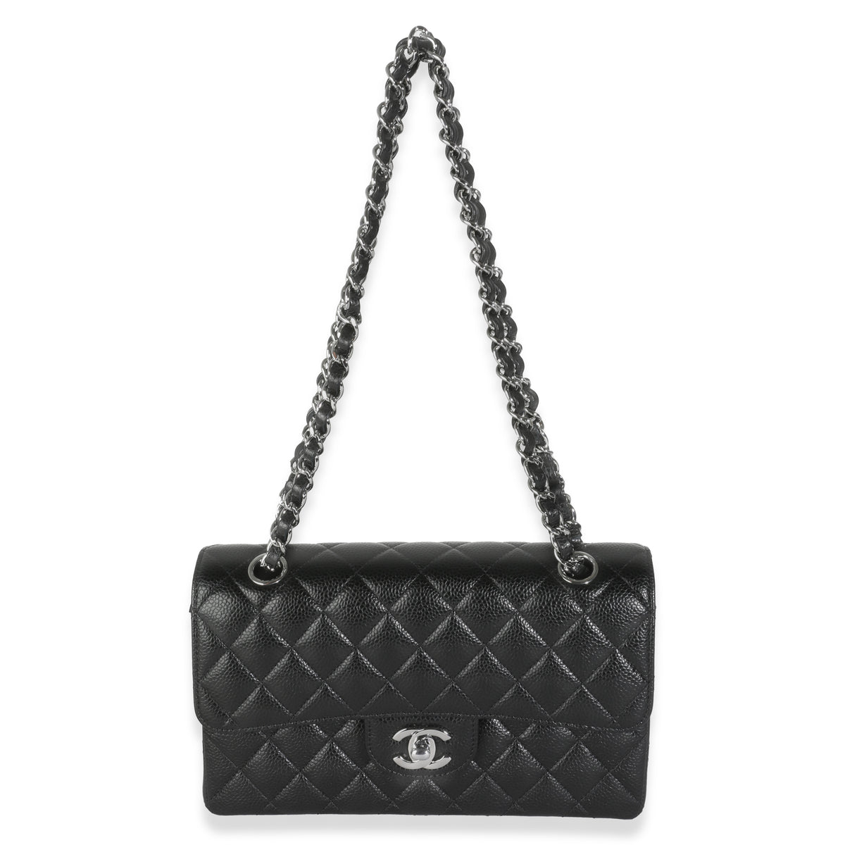 Black Quilted Caviar Small Classic Double Flap Bag