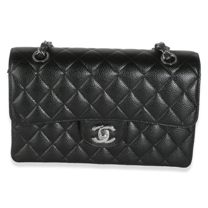 Black Quilted Caviar Small Classic Double Flap Bag