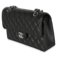 Black Quilted Caviar Small Classic Double Flap Bag