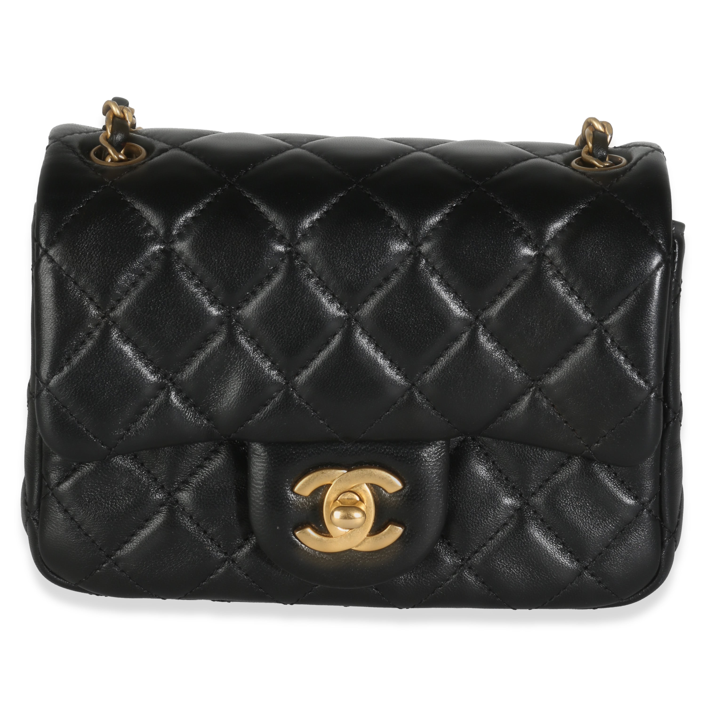Chanel 22C Black Quilted Lambskin Pearl Crush Mini Flap Bag