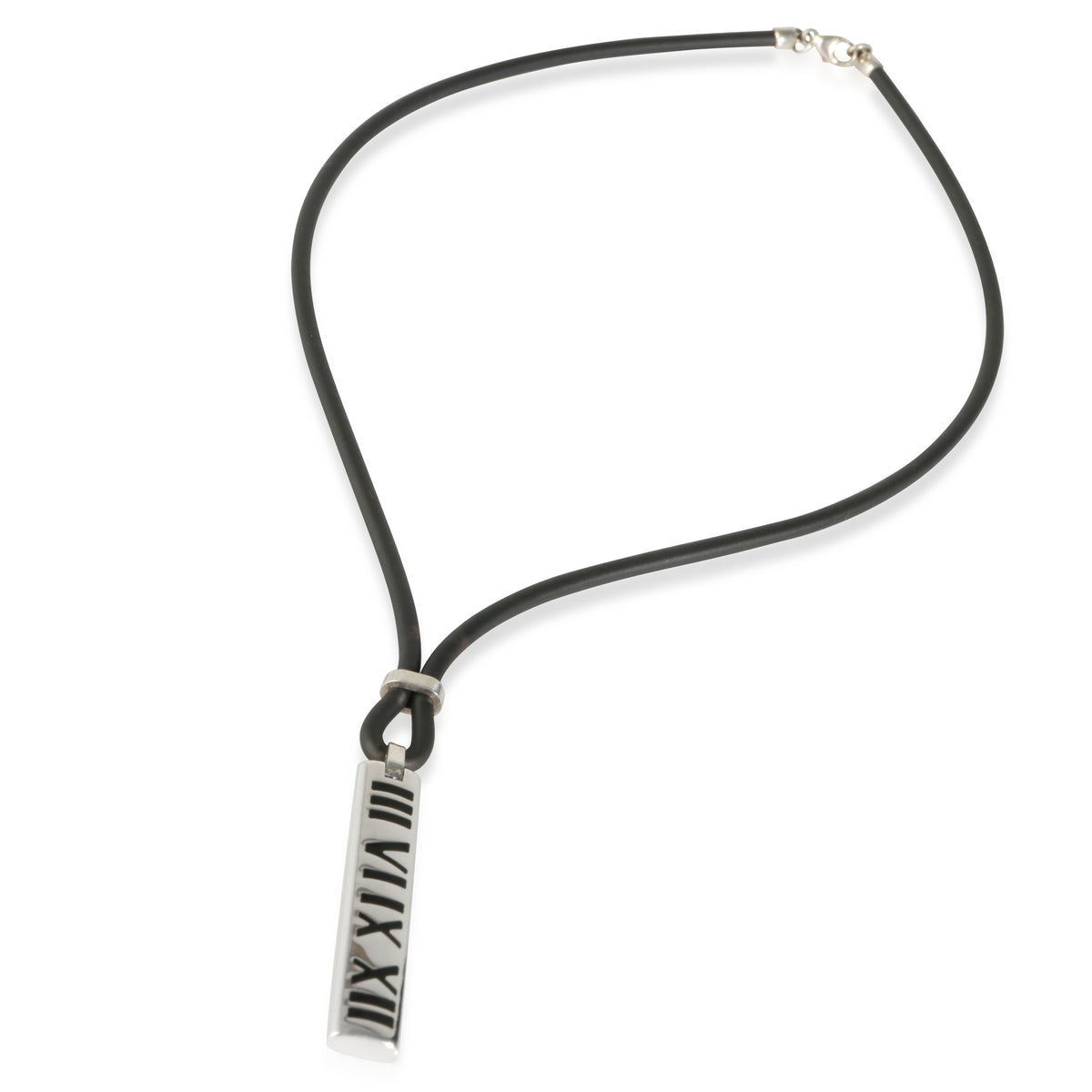 Atlas Bar Pendant On Rubber Cord in Sterling Silver