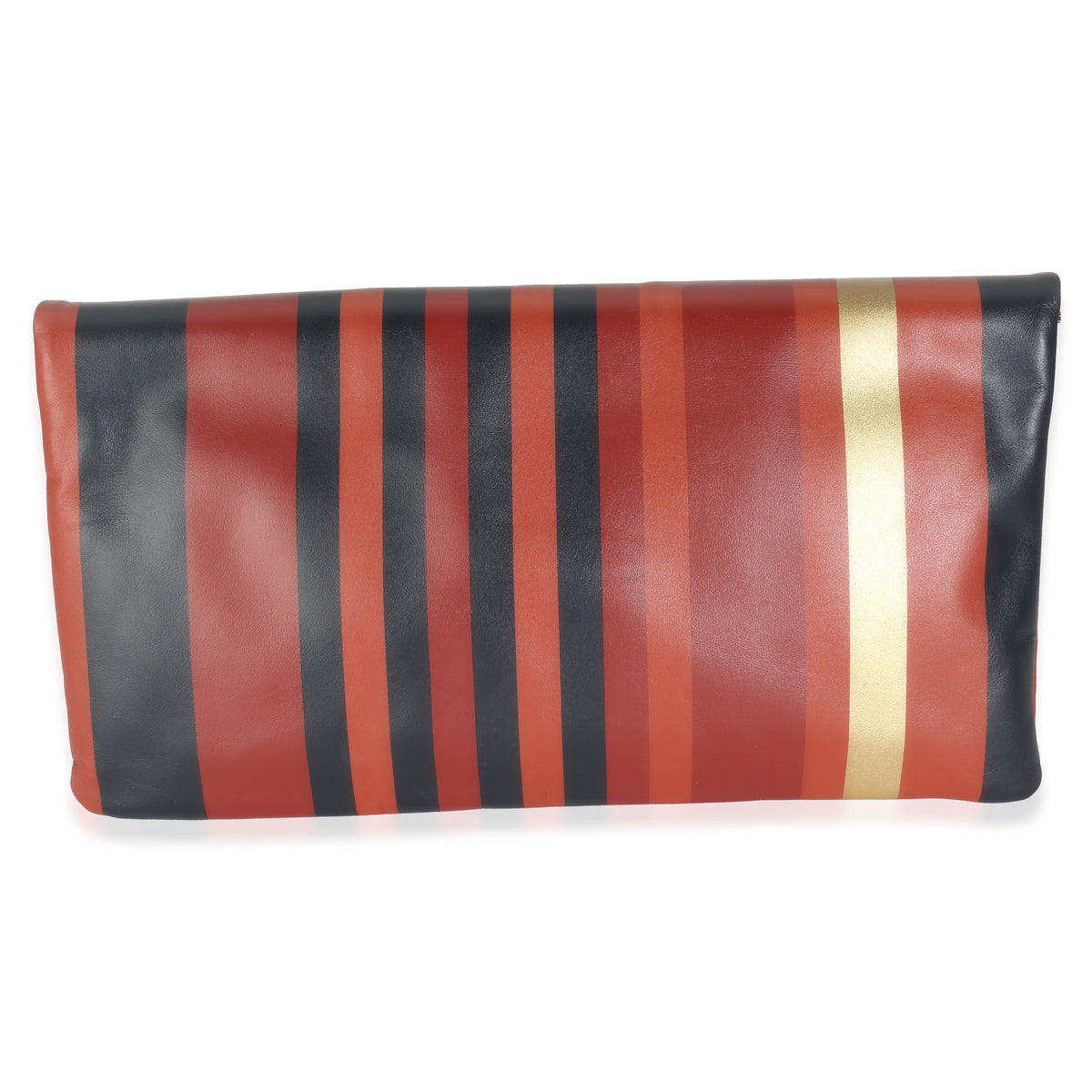 Paris Greece Black Gold Burgundy Stripe Calfskin CC Flap Clutch