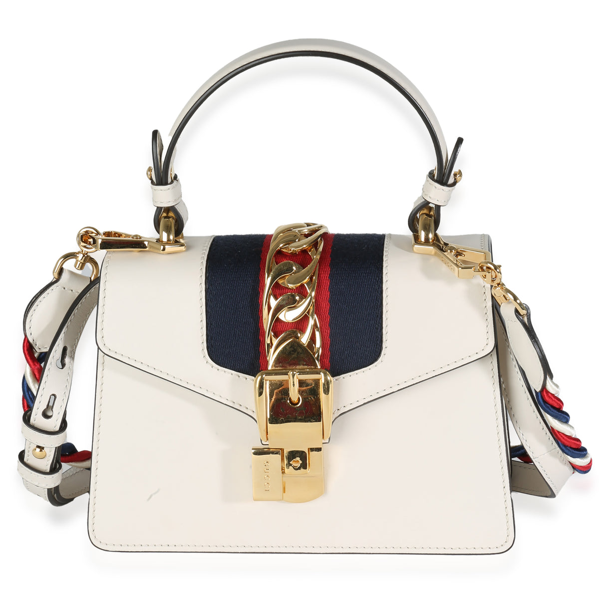 White Calfskin Mini Sylvie Top Handle Bag