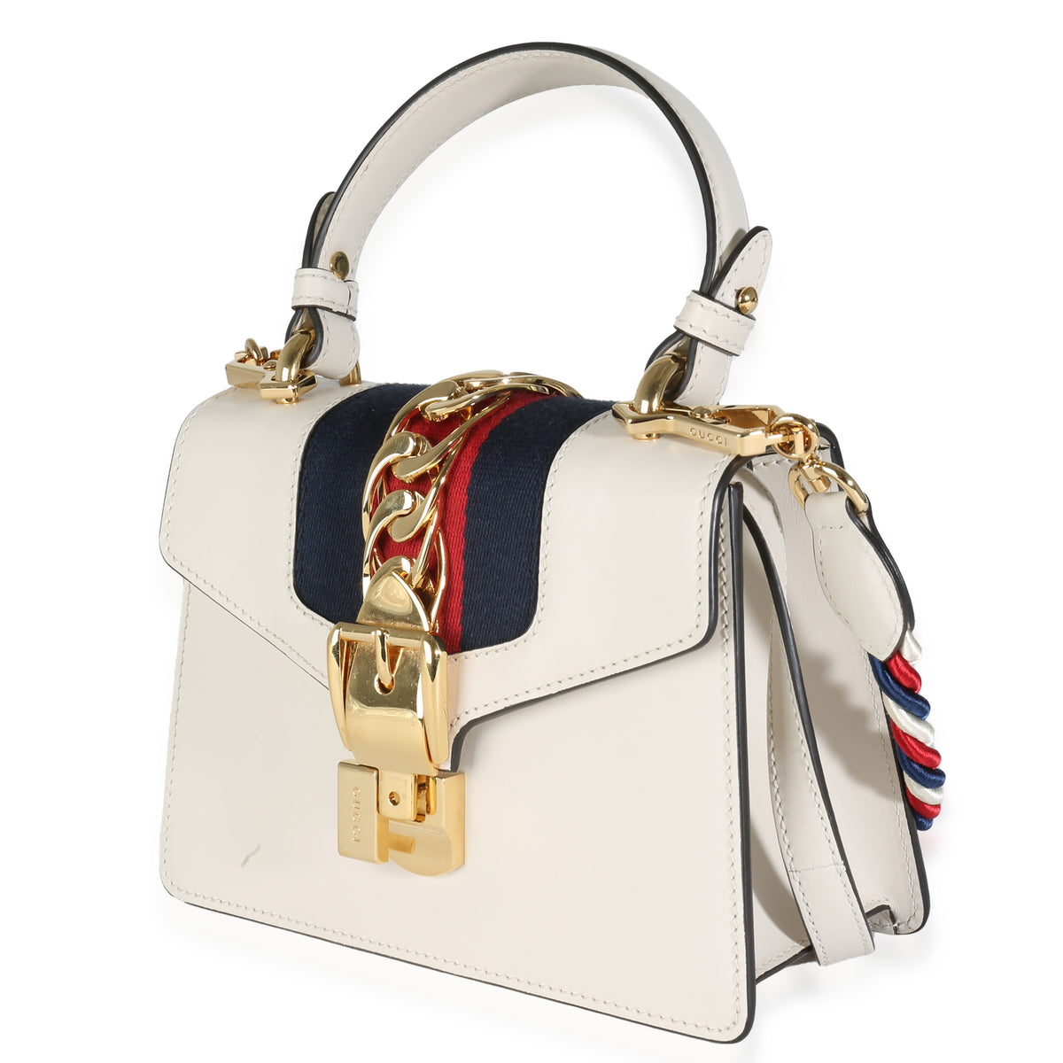 White Calfskin Mini Sylvie Top Handle Bag