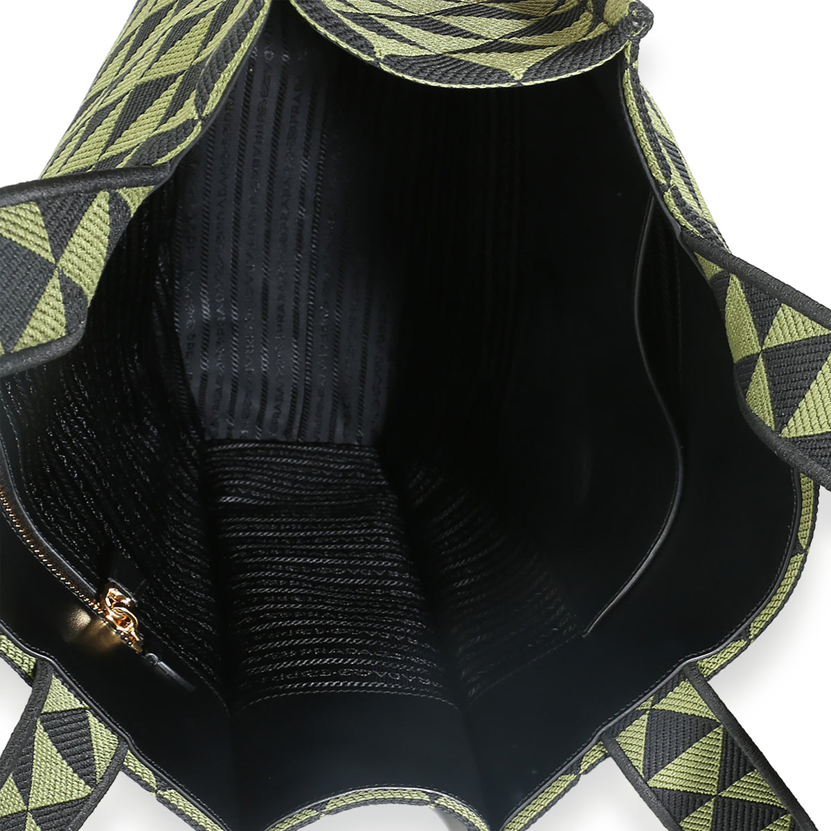 Prada Black Green Jacquard Triangolo Symbole Shopping Tote Handbag av