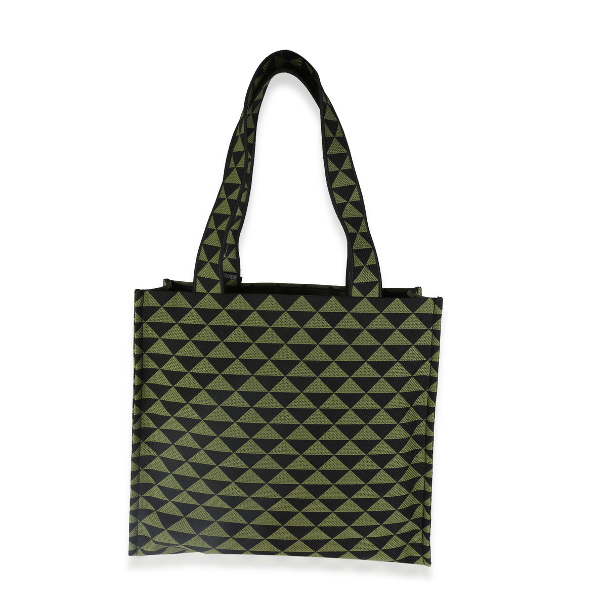 Prada Black Green Jacquard Triangolo Symbole Shopping Tote Handbag bv