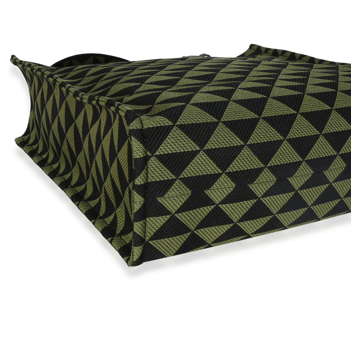 Prada Black Green Jacquard Triangolo Symbole Shopping Tote Handbag clasp