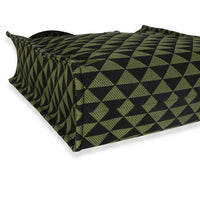 Prada Black Green Jacquard Triangolo Symbole Shopping Tote Handbag clasp