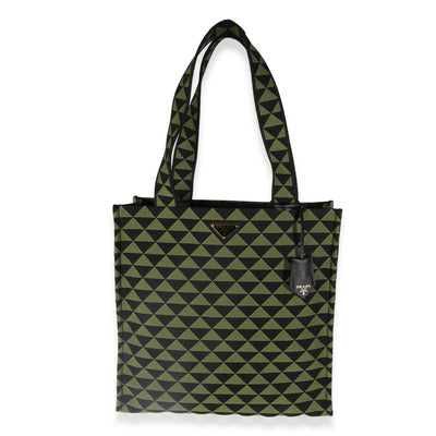 Prada Black Green Jacquard Triangolo Symbole Shopping Tote Handbag fv