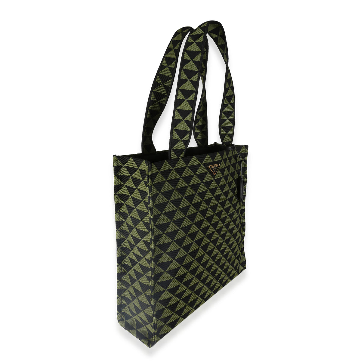 Prada Black Green Jacquard Triangolo Symbole Shopping Tote Handbag pv