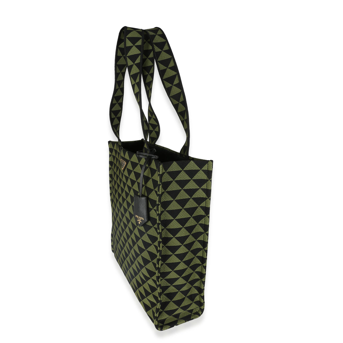 Prada Black Green Jacquard Triangolo Symbole Shopping Tote Handbag sv
