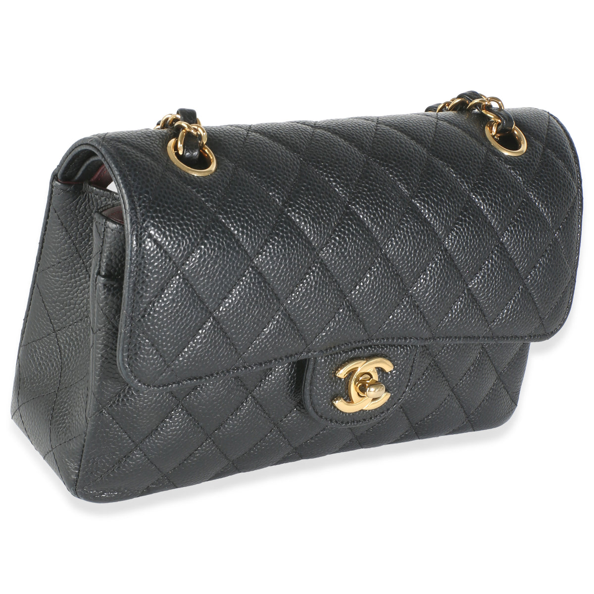 Black Quilted Caviar Small Classic Double Flap Bag