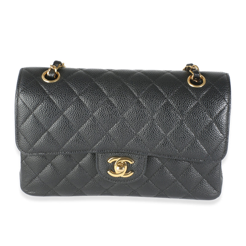 Black Quilted Caviar Small Classic Double Flap Bag