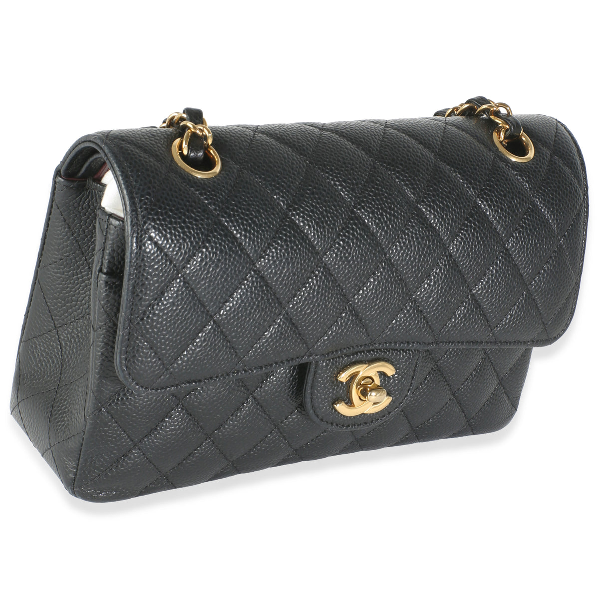 Black Quilted Caviar Small Classic Double Flap Bag