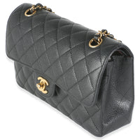 Black Quilted Caviar Small Classic Double Flap Bag