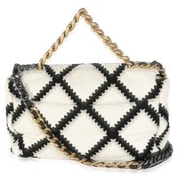 Black White Calfskin Crochet Medium Chanel 19 Flap Bag