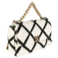 Black White Calfskin Crochet Medium Chanel 19 Flap Bag