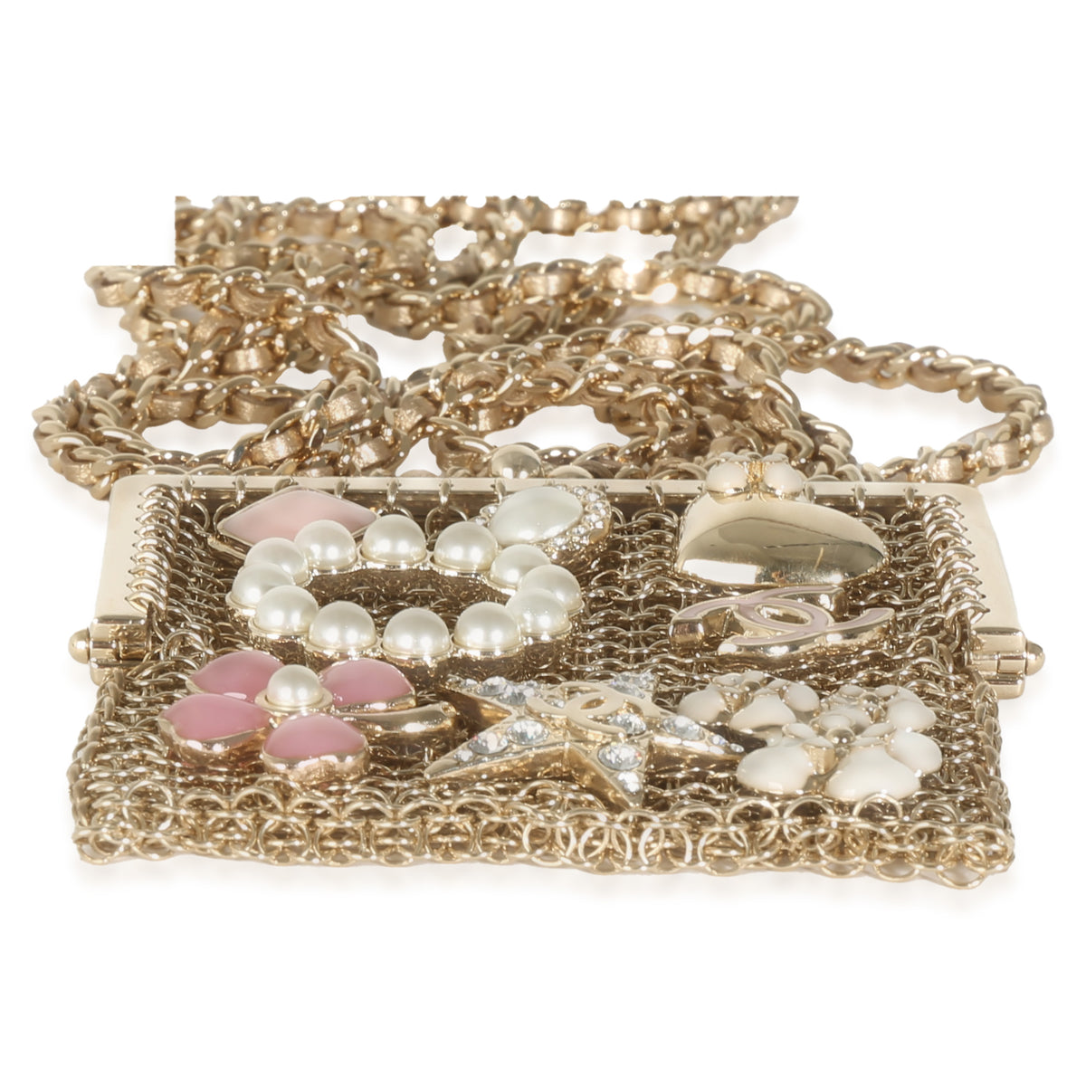 Gold Metal Chain Embellished Mini Frame Pouch