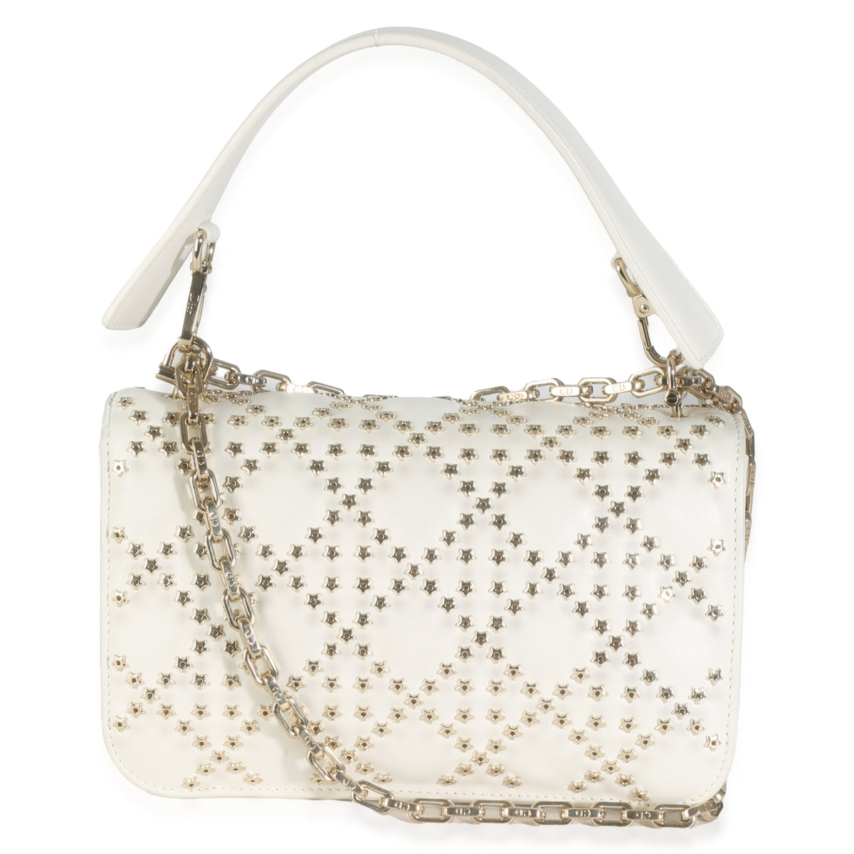 White Lambskin Star Studded Cannage Dioraddict Flap Bag