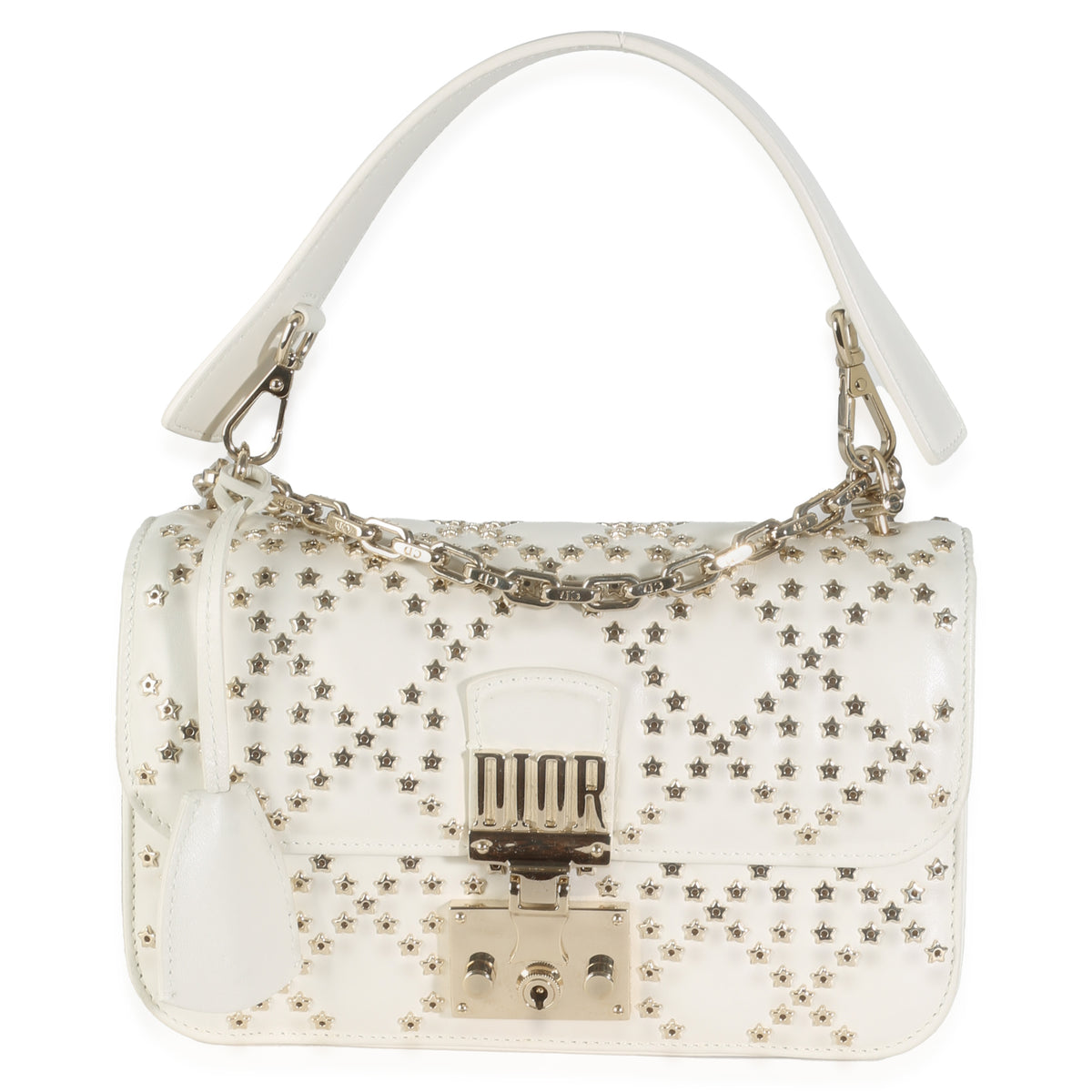 White Lambskin Star Studded Cannage Dioraddict Flap Bag