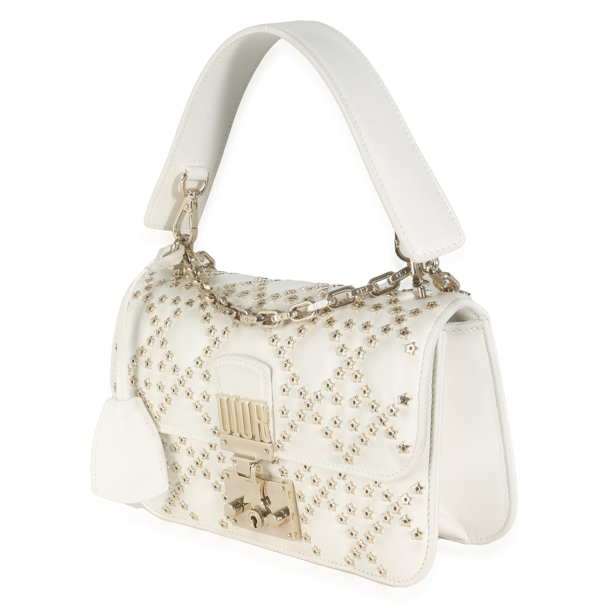 White Lambskin Star Studded Cannage Dioraddict Flap Bag