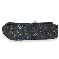 Navy Tweed Sequin Medium Pearl Handle Flap Bag