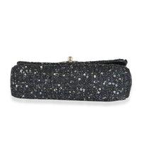 Navy Tweed Sequin Medium Pearl Handle Flap Bag