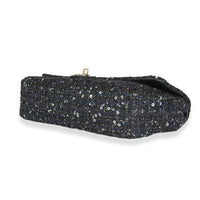 Navy Tweed Sequin Medium Pearl Handle Flap Bag