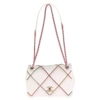 White Lambskin Multicolor Chain Intertwined Small Flap Bag