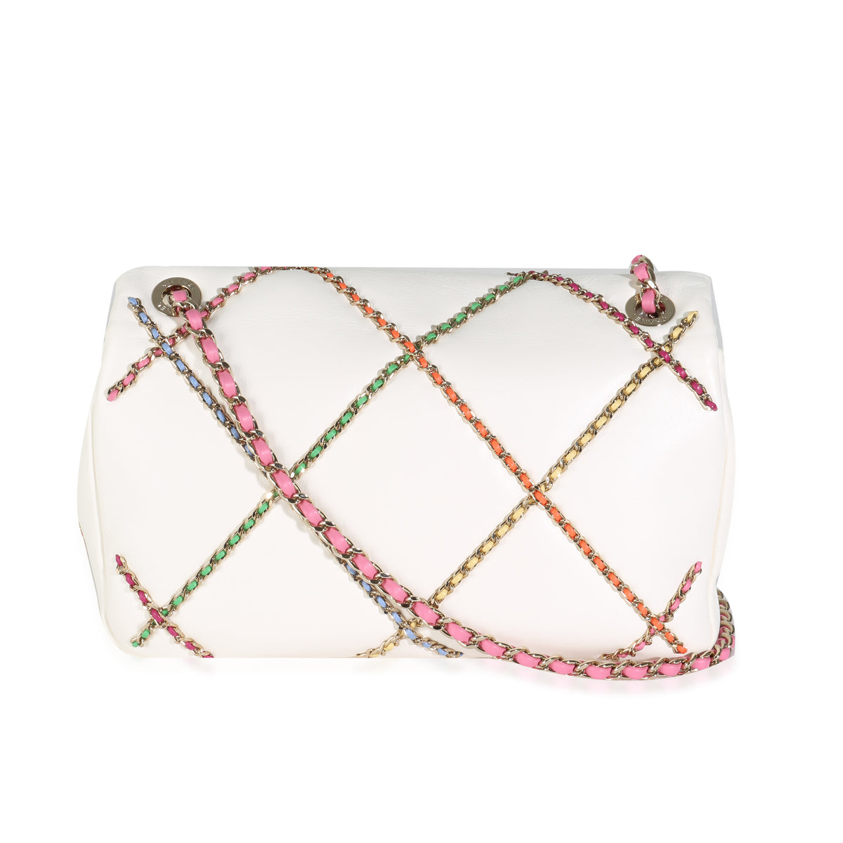 White Lambskin Multicolor Chain Intertwined Small Flap Bag