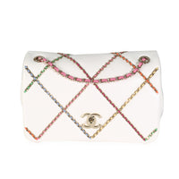 White Lambskin Multicolor Chain Intertwined Small Flap Bag