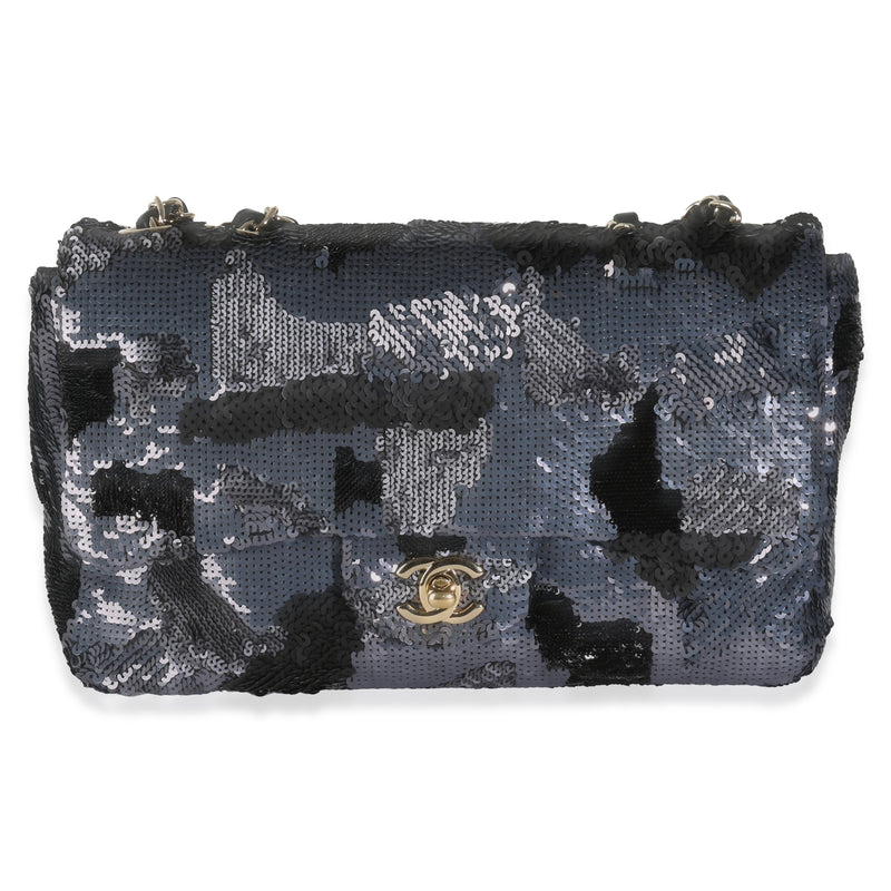 Black Navy Camo Sequin Medium Single Flap Bag