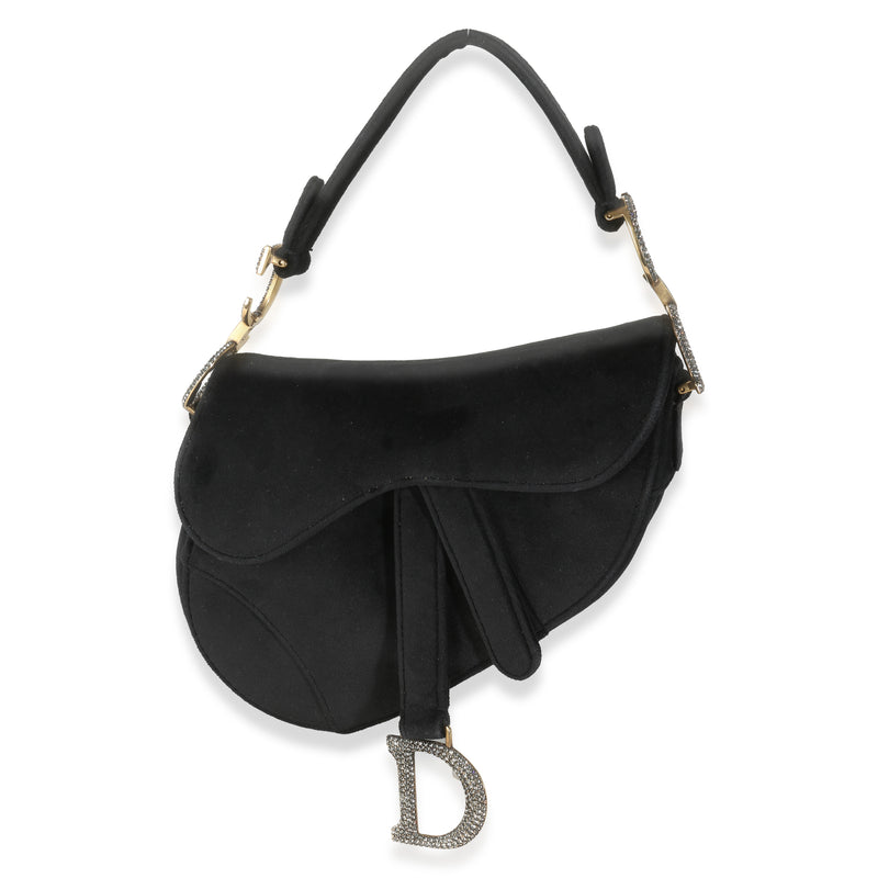 Black Velvet Crystal Mini Saddle Bag