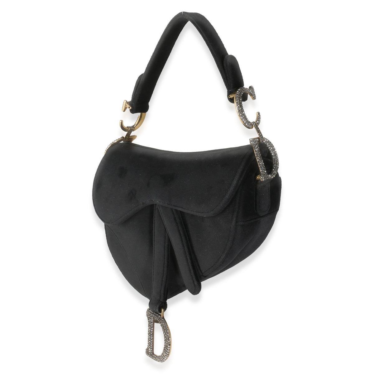 Black Velvet Crystal Mini Saddle Bag