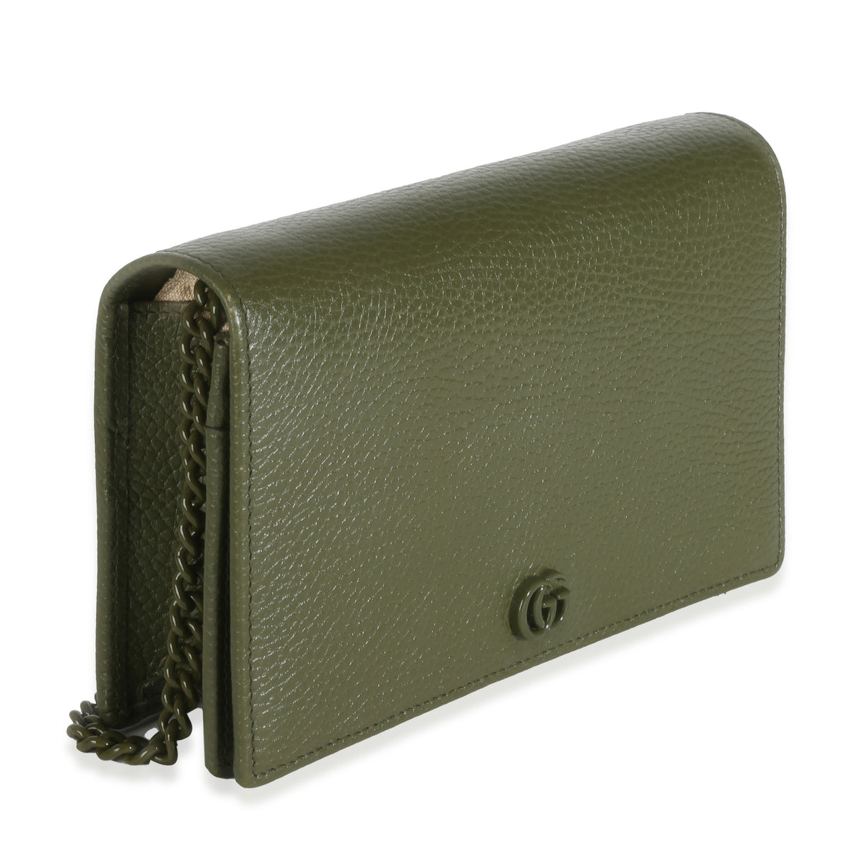 Green Dollar Calfskin Enamel GG Monochrome Marmont Chain Wallet