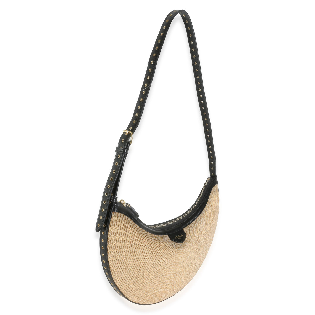 Black Beige Paper Straw One Piece Demi Lune Bag