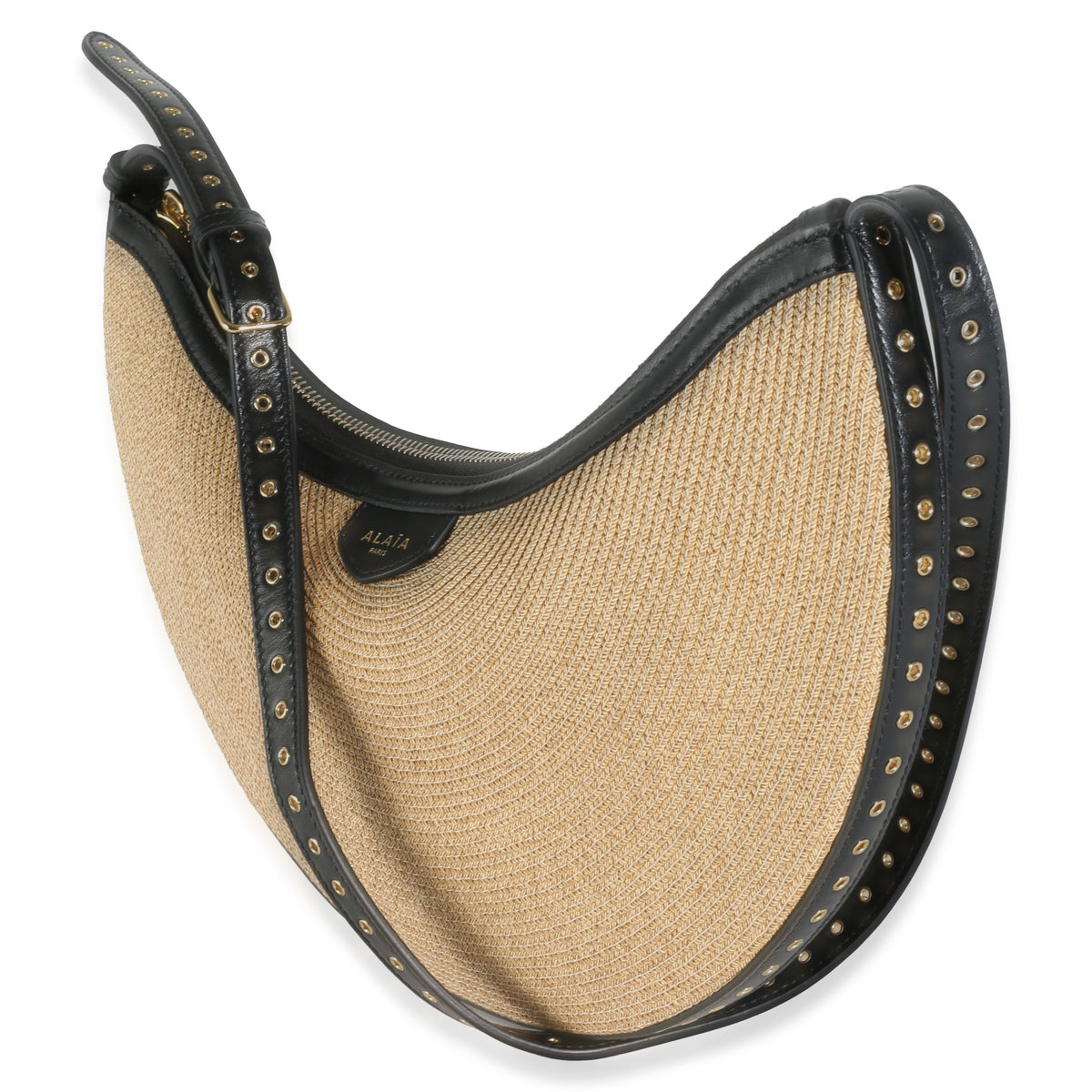 Black Beige Paper Straw One Piece Demi Lune Bag