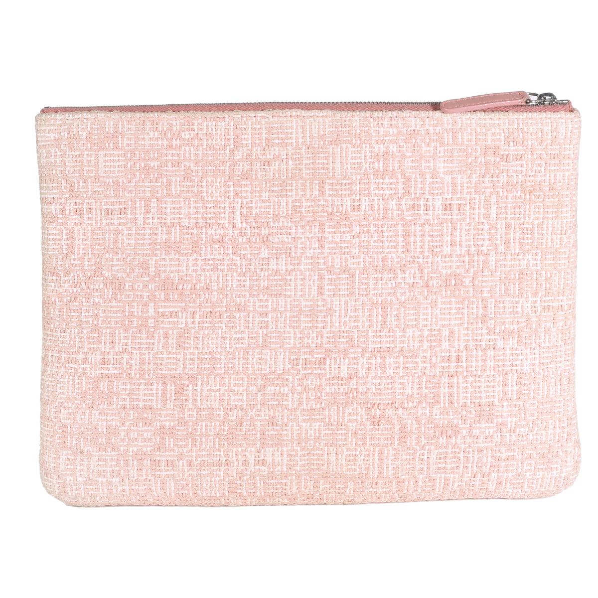 Pink Woven Straw Raffia Tweed Deauville Pouch