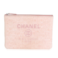 Pink Woven Straw Raffia Tweed Deauville Pouch